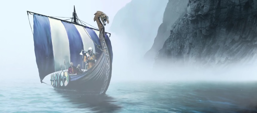 Викинги в походе на боевом корабле