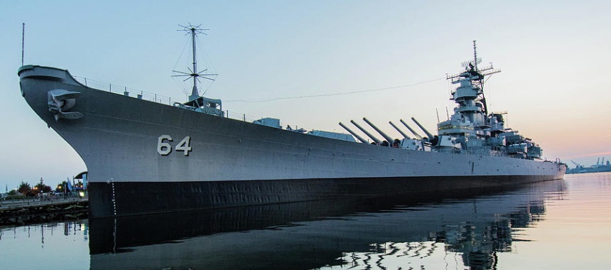 The battleship Wisconsin at permanent mooring in Newport