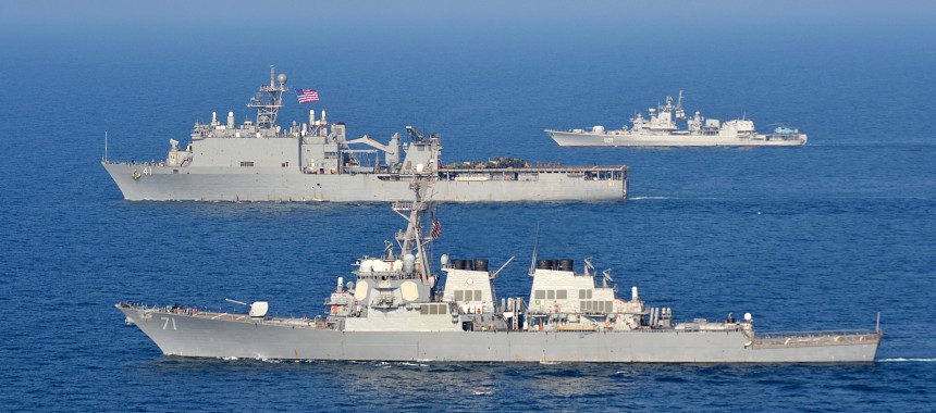 Десантный корабль USS Whidbey Island (б/н 41) в Черном море. Американо-украинские военно-морские учения Си Бриз 2016