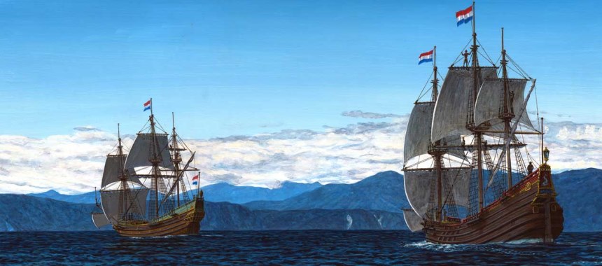 Парусные корабли экспедиции Хемскерк и Зехаан (графика)
