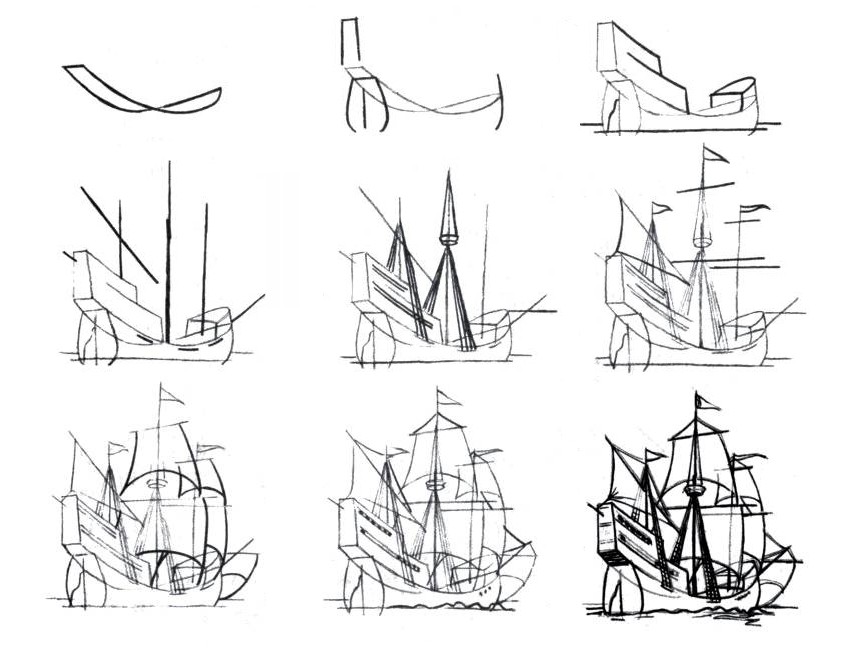 Рисуем парусный корабль 15 века