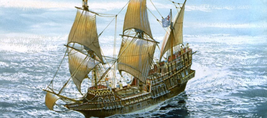 Знаменитый корабль Дрейка - галеон Golden Hind