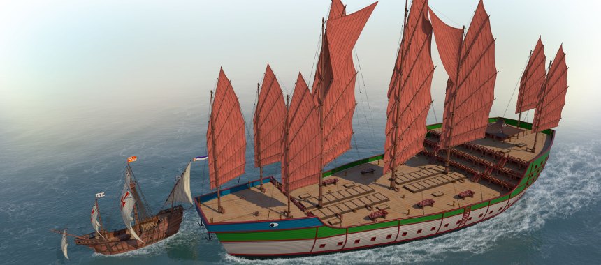 Флагманское судно адмирала Чжэн Хэ в сравнении с кораблем Христофора Колумба