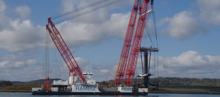 Монтаж турбин с помощью судна Rambiz